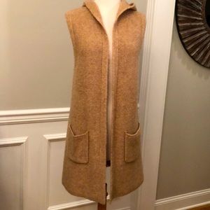 Tahari Camel Colored Wool Blend Hooded Duster Vest